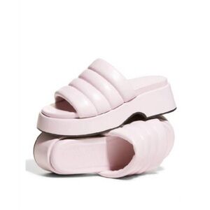 Ganni WOMEN'S VEGEA  LEATHER PLATFORM
PUFFY SLIDE SANDALS - PALE LILAC size 8.5